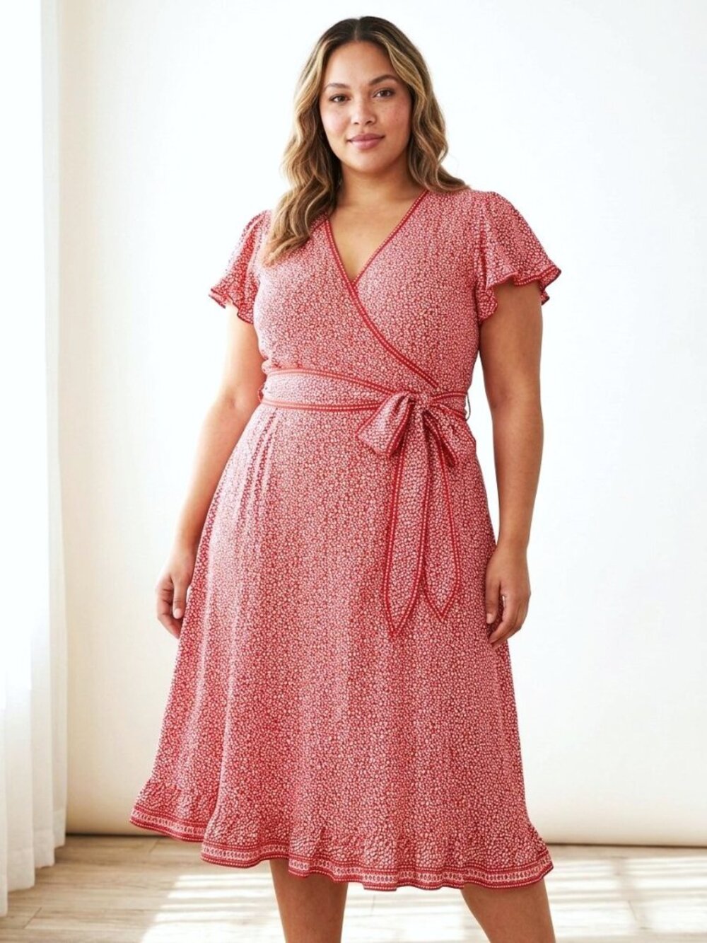 MAX STUDIO Wrap Dress with Ruffle Detail. Plus Size 1X